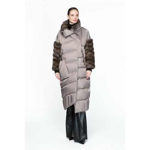 Пуховик NORTHFOX, удлиненный, оверсайз, несъемный мех, капюшон, отделка мехом, карманы, грязеотталкивающая, размер 46-48, серый