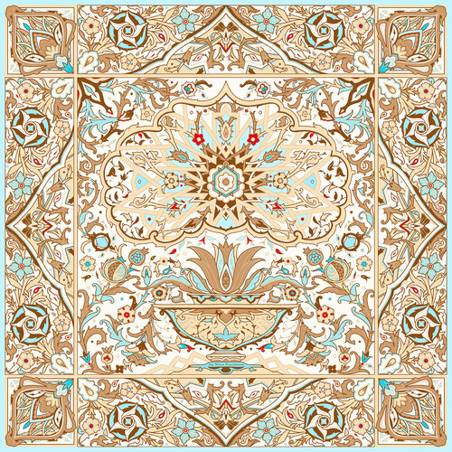 Платок Русские в моде by Nina Ruchkina, 90х90 см, бежевый, желтый