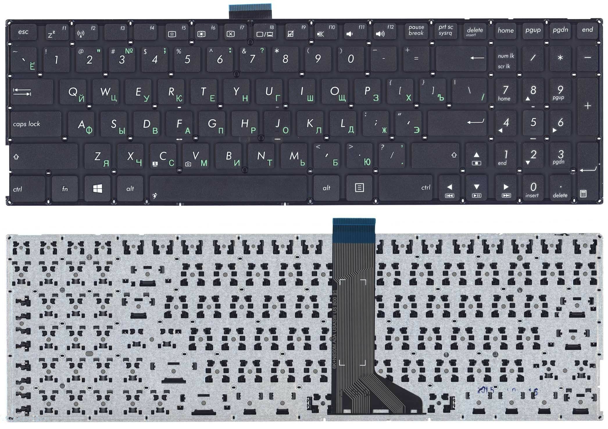 Клавиатура для Asus VivoBook K555L, черная без рамки, плоский Enter (шлейф 11,5 см)