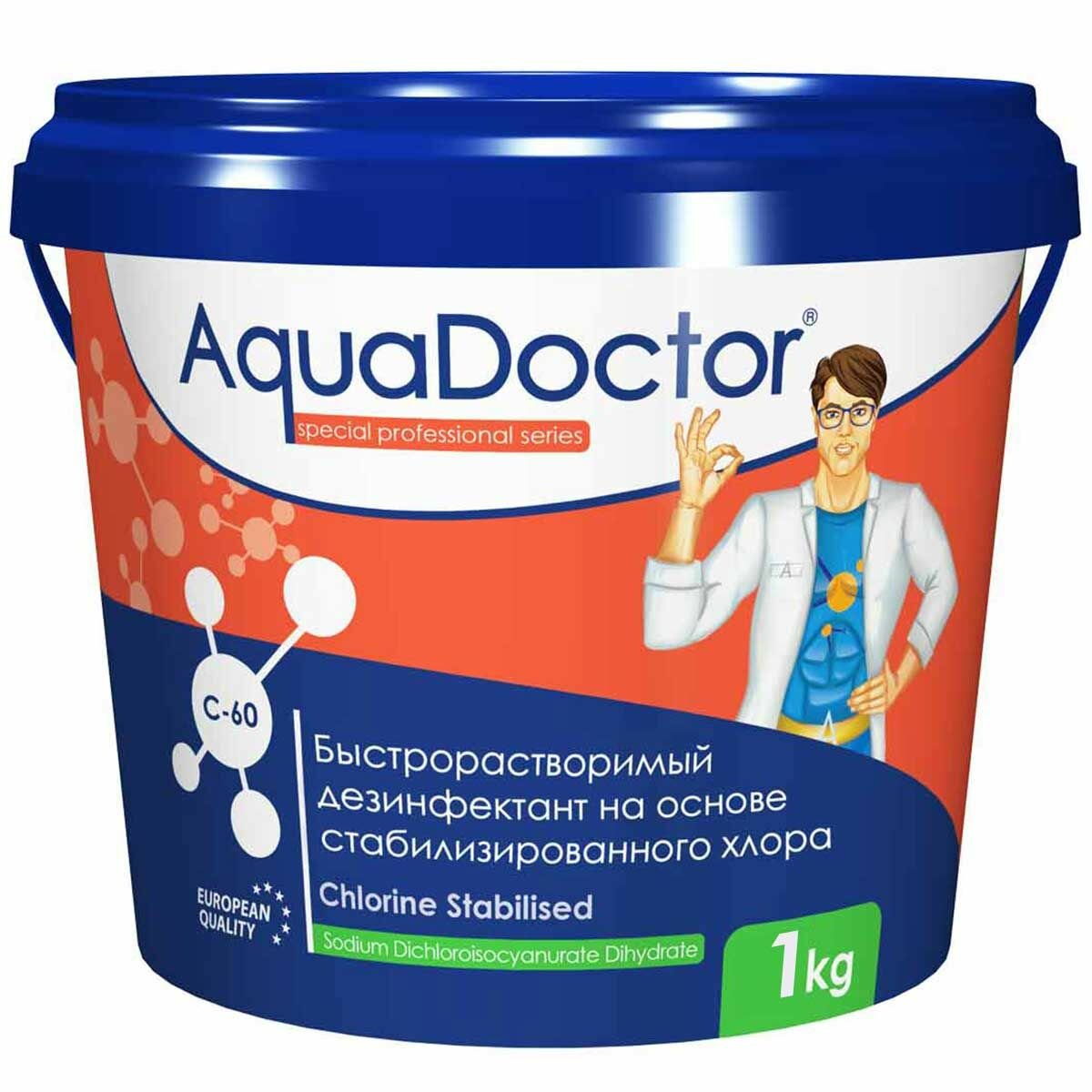 Быстрорастворимые гранулы для дезинфекции воды AquaDoctor C-60, 1 кг