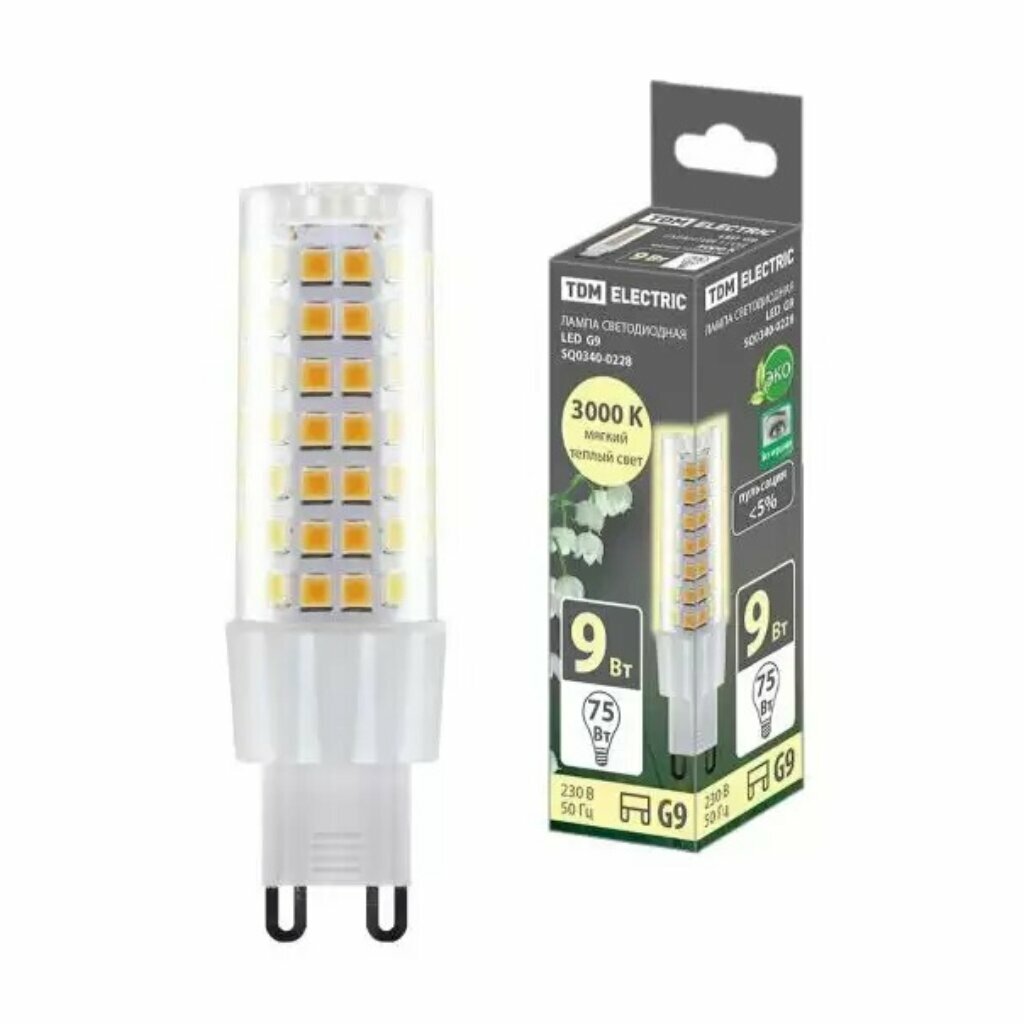Лампа светодиодная G9 9 Вт 75 Вт 230 В капсула 3000 К мягкий теплый TDM Electric