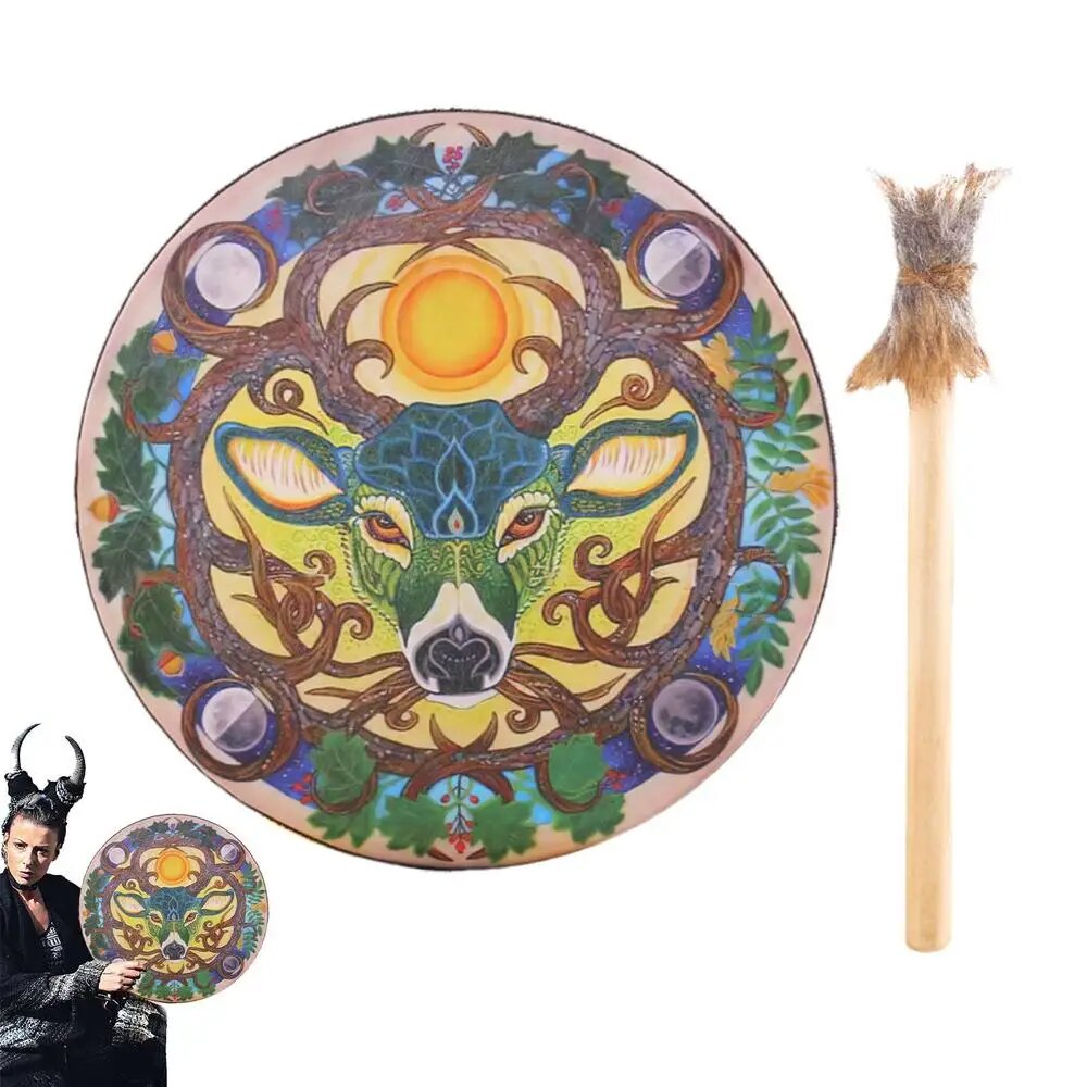 Шаманский барабан ручной работы 9 дюймов Green deer