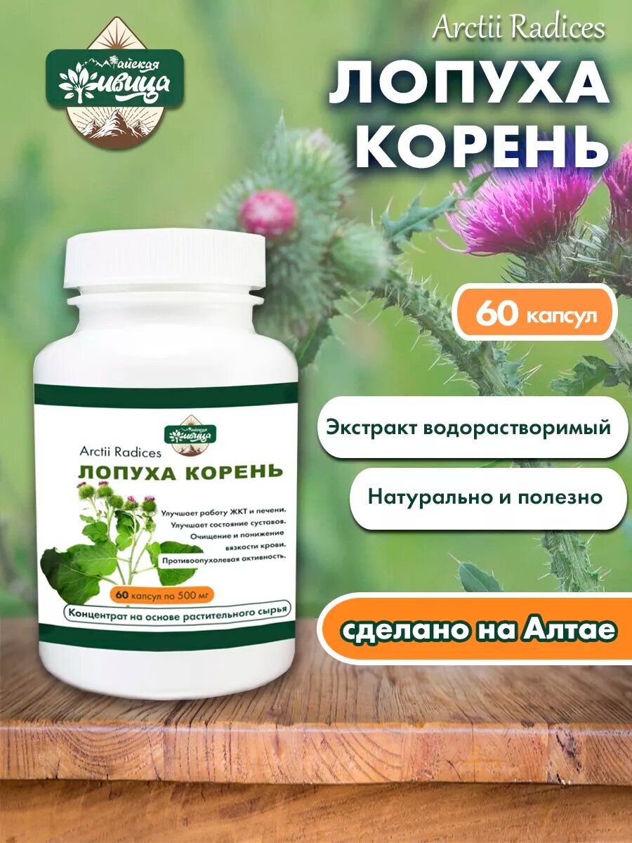 Алтайская Живица "Лопуха корень", пищевой растительный экстракт, капсулы, 60 шт по 450 мг, для печени, иммунитета