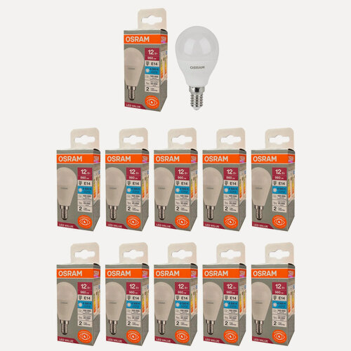 Изображение товара 10шт/уп. LED Лампа Шарик 12Вт E14 230В 960Лм 6500К Свет Холодный белый 90х45мм OSRAM, уп. 10шт