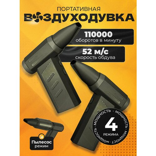 Воздуходувка Nova Store, аккумуляторная, для ПК, ручная, турбовентиляция, 4 режима, темно-зеленая черный