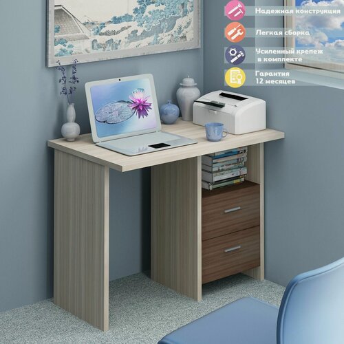 Изображение товара Стол компьютерный Мэрдэс СКЛ-Прям100 КШ карамель/шамони с тумбой, с ящиками, 100х60х77 см