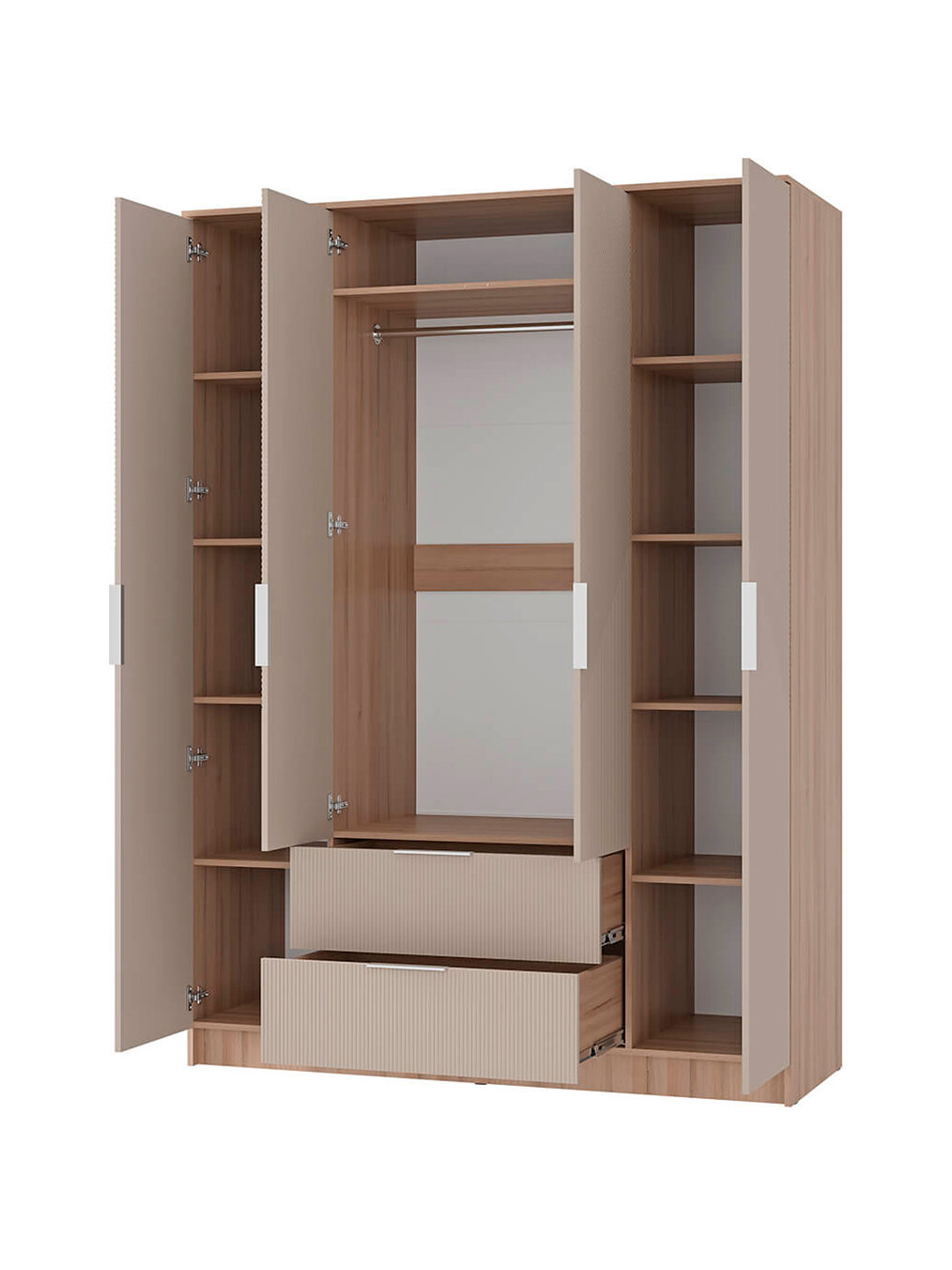 Шкаф распашной в спальню с ящиками, полками и штангой для одежды "Эмилия" 160х61х222 см, ЛДСП/МДФ (дуб смоки/айриш) — фото 1