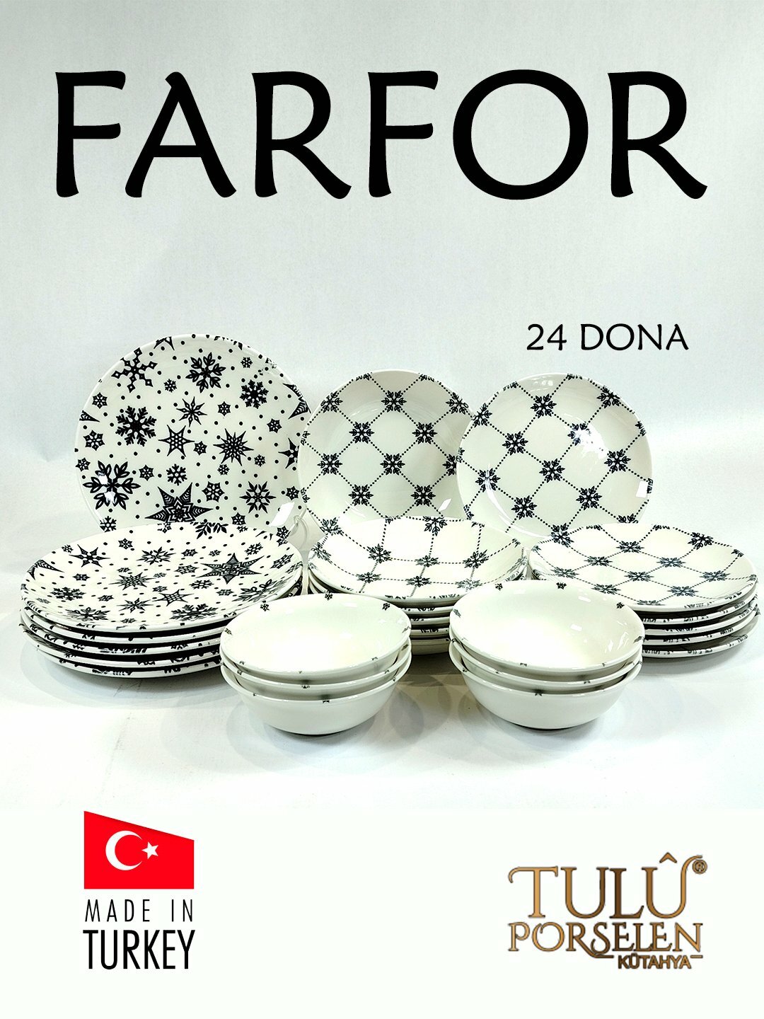 Набор фарфоровых тарелок, 24 предмета O. M. S, Синий