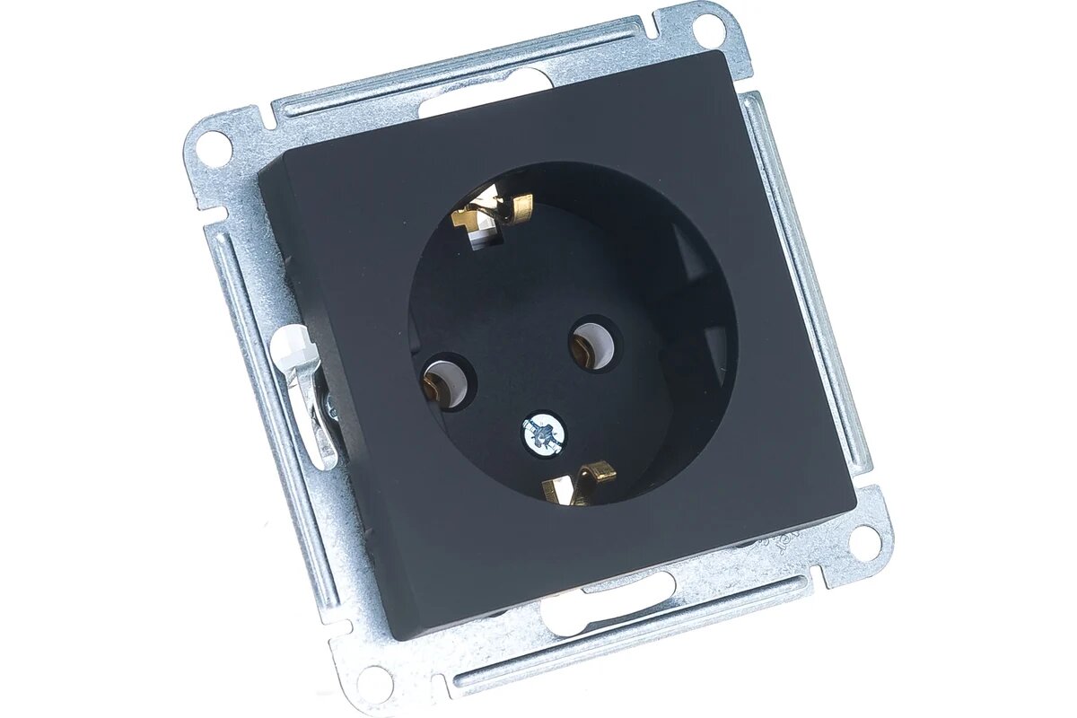 Розетка одноместная Systeme Electric AtlasDesign SE ATN001043, с заземлением 16А IP20, цвет карбон