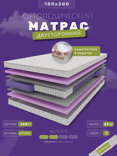 Изображение товара Матрас 180х200 ортопедический VitaSoon STRONG Ck высота 21 см пружинный двуспальный