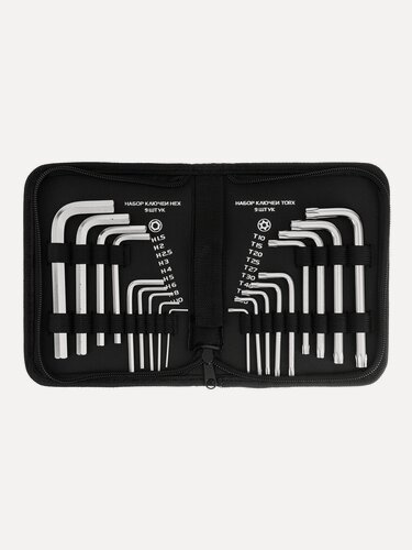 Изображение товара Набор ключей имбусовых Matrix HEX-TORX 18 шт, HEX 1, 5–10 мм, T10-T50, CrV, короткие, сатин. 12314