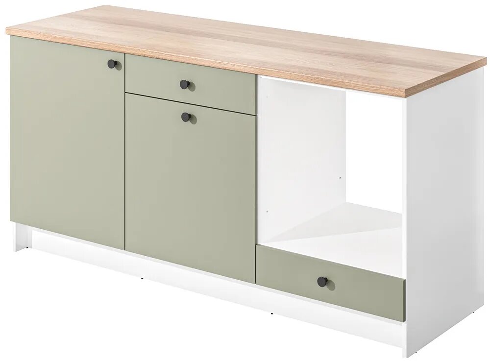 Шкаф кухонный напольный ModulE, модульный, с ящиками, секцией под духовку и столешницей, 180x61x91 см, зеленый матовый