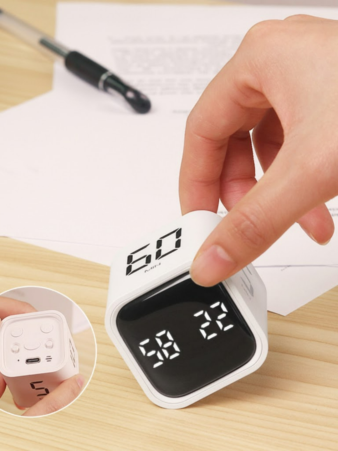 Гравитационный таймер F4 — умный переворотный таймер, LED-дисплей, зарядка Type-C. Цвет: белый