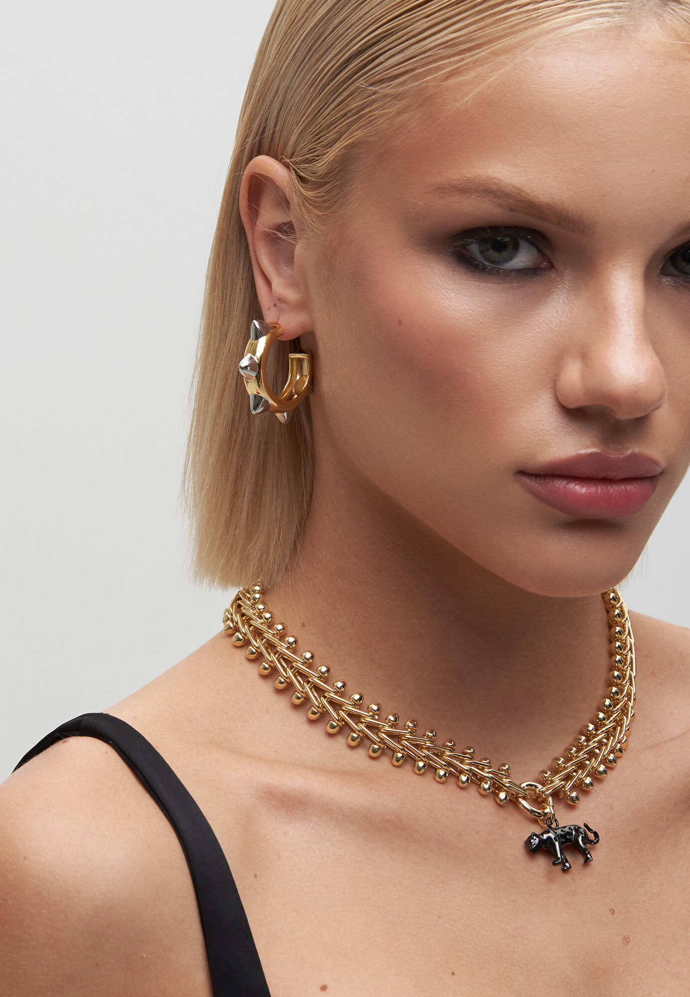 Серьги YAROSLAVNA, размер 30 мм, FJ1129ETU золотистый/серебристый — фото 1