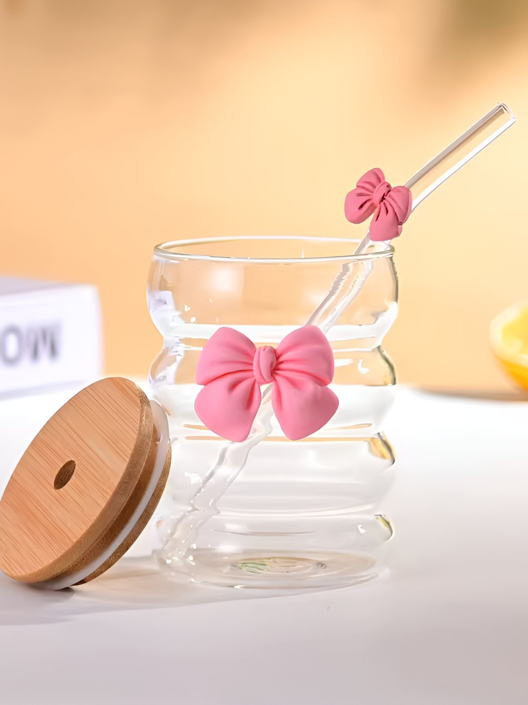 Чашка с трубочкой, с бабочками, стеклянная чашка с трубочкой, Бабочка, 500, 350 мл