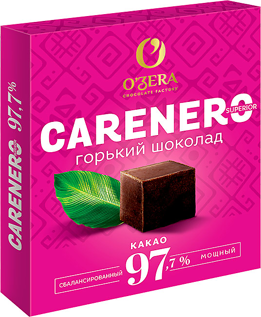 Шоколад O'Zera Carenero Superior горький 97.7%, порционный какао, без начинки, 90 г, 12 шт. в уп.