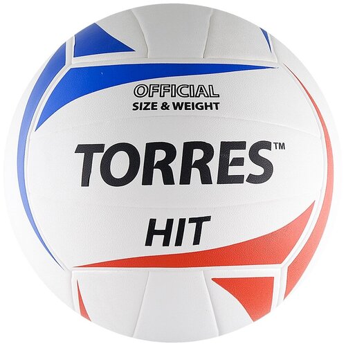 фото Мяч волейбольный torres hit, размер 5, синтетическая кожа (пу), клееный, бутиловая камера, цвет белый/красный/мультколор