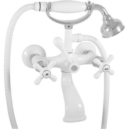 Смеситель для ванны RAV Slezak Morava Retro, с душем, белый глянцевый, хром MK359.5/2BC душевой набор лейка с кнопкой паузы и шланг с двойной оплеткой