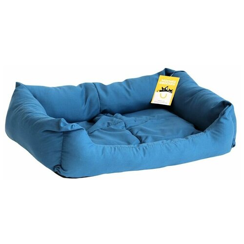 Лежанка Бархат прямоугольная пухлая с подушкой, 53x39x14 см, синяя