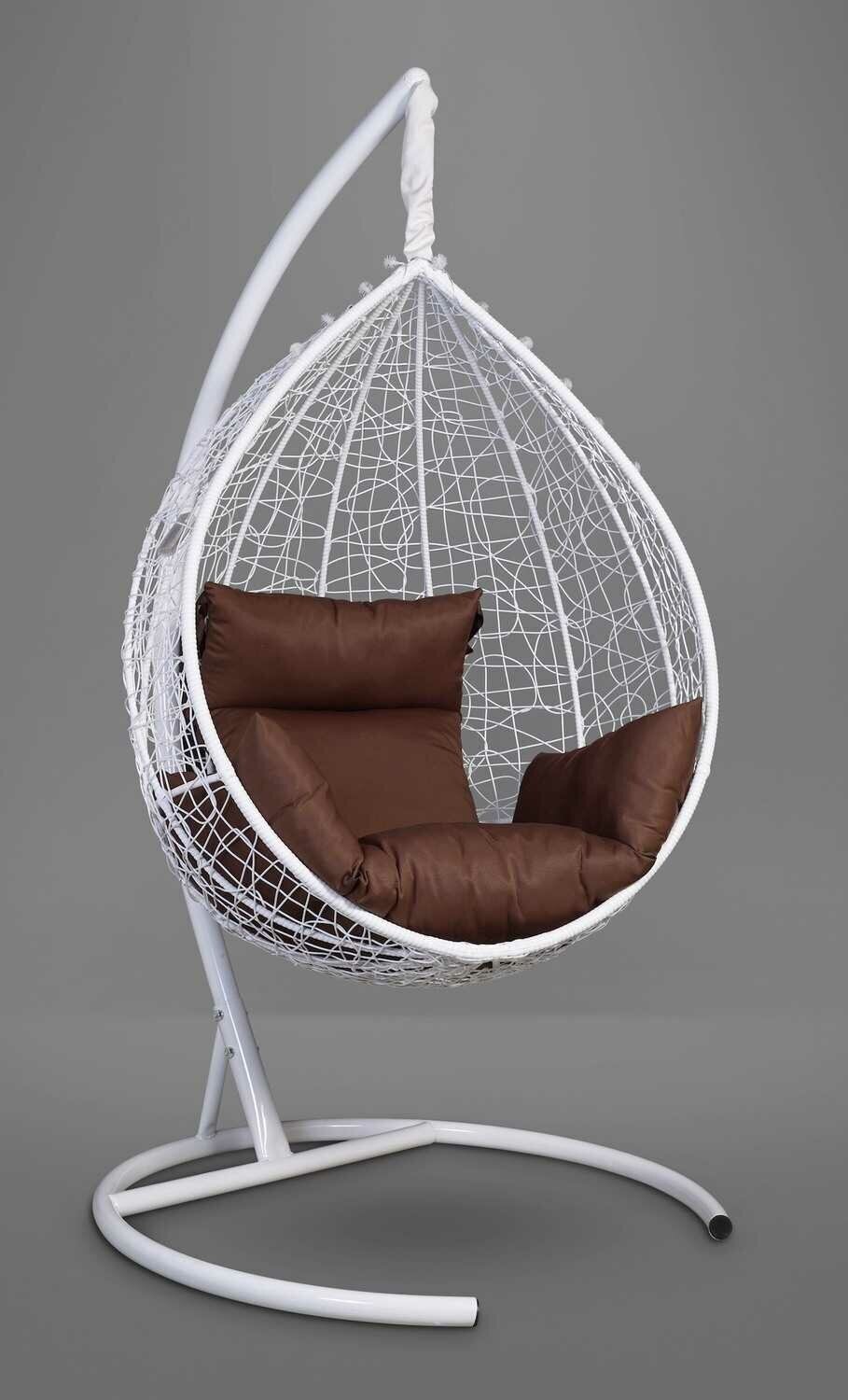 Подвесное кресло-кокон SEVILLA белый + каркас (шоколад подушка) - фотография № 1