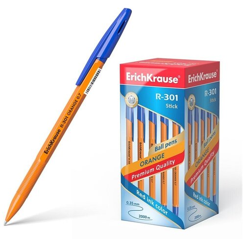 ручка шариковая синяя r 301 orange stick Ручка шариковая ErichKrause. R-301 Orange Stick 0.7, цвет чернил синий (коробка 50 шт.)