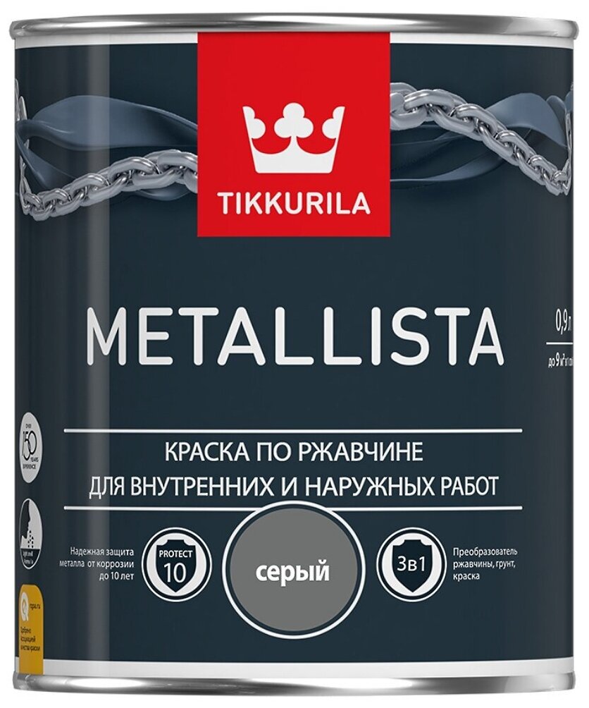 Краска по ржавчине METALLISTA серая гл 0,9л