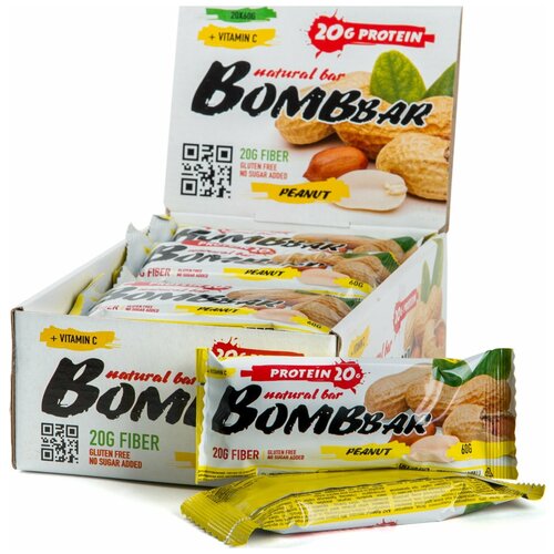 протеиновый батончик bombbar natural bar 1200 г 1200 мл банан манго Протеиновый батончик BOMBBAR Natural Bar, 1200 г, арахис