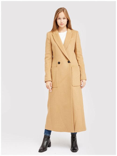 Пальто  Twinset Milano зимнее, шерсть, силуэт прямой, размер 40, бежевый