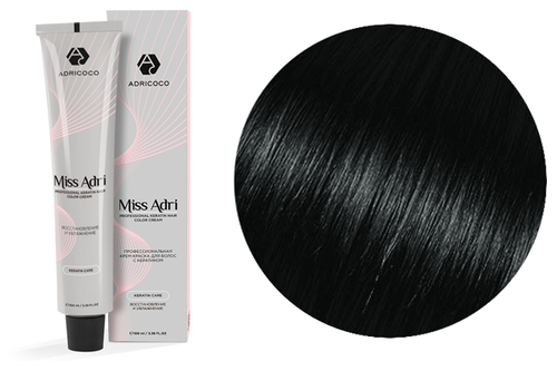 ADRICOCO Miss Adri крем-краска для волос с кератином, 1.00 интенсивный черный
