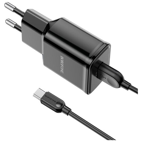 Сетевое зарядное устройство Borofone BA59A Heavenly + кабель Type-C, EU, черный сзу micro usb 2 1a ba49a borofone eu белый