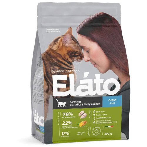 Elato Корм для кошек Holistic, с рыбой, для красивой и блестящей шерсти, 300 г
