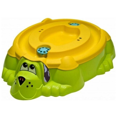 фото Песочница-бассейн palplay (marian plast) собачка с крышкой 432, 115х92 см, зеленый/желтый
