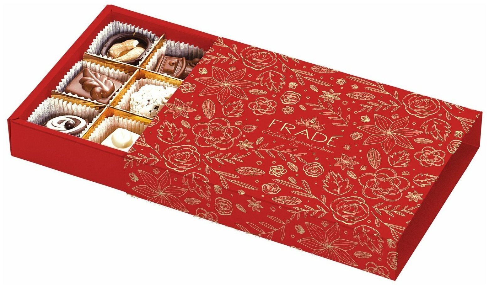 Коробка шоколадных конфет ручной работы Фраде - пенал (на 12 конфет) (гербарий) c фольгировкой - фотография № 1