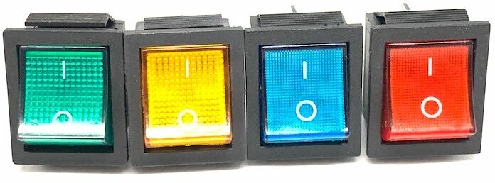 4 ШТ. Выключатель ON-OFF с подсветкой 12В, 16А зеленый,желтый,синий,красный - фотография № 1