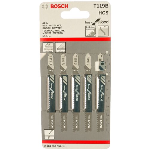Пилка для лобзика по дереву (67 мм; 5 шт.) HCS T 119 B Bosch 2.608.630.037 13349539