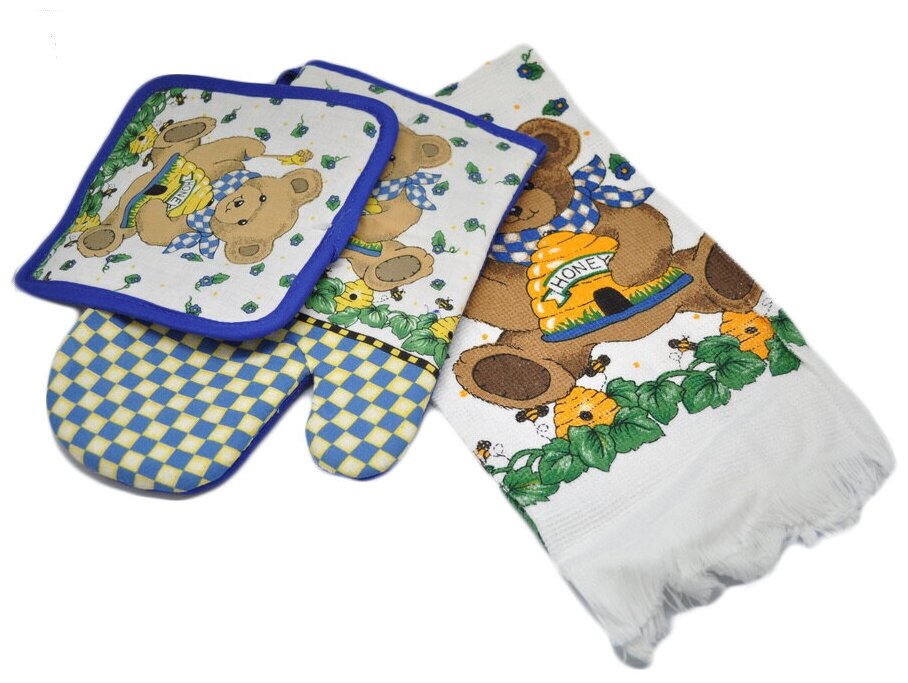 Кухонный набор из хлопка полотенце, ухватка-перчатка и прихватка