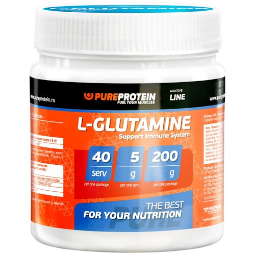 фото Аминокислота pure protein l-glutamine, лимон, 200 гр.