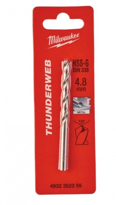Сверло по металлу Milwaukee Thunderweb HSS-G 4,8*52*86мм 4932352355 - фото №8
