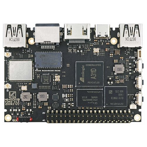 vim3 sbc amlogic a311d soc support linux ubuntu debian android with 5 0 tops npu single board computer Мини-пк (stick) Khadas VIM3 Pro Amlogic A311D, 4 ГБ RAM, 32 ГБ SSD, ARM Mali-G52 MP4, ОС не установлена, чеpный