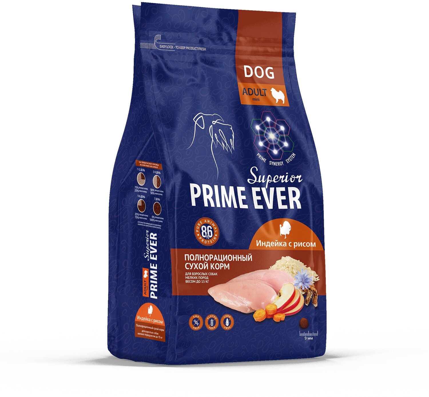 Сухой корм для собак маленьких пород Prime Ever Superior Adult Mini Индейка с рисом до 15 кг 2,9 кг - фото №1