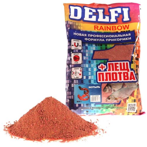 Прикормка DELFI Rainbow, лещ-плотва, мотыль, красная, 800 г
