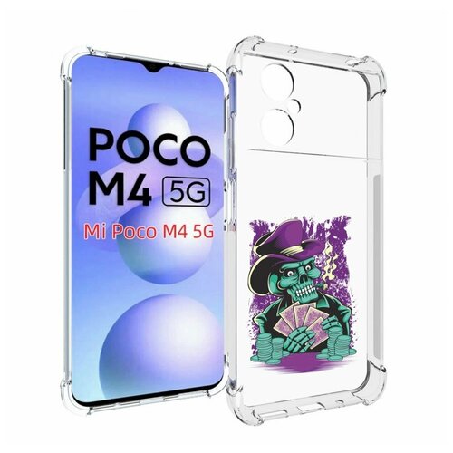 Чехол MyPads зеленый череп с картами для Xiaomi Poco M4 5G задняя-панель-накладка-бампер