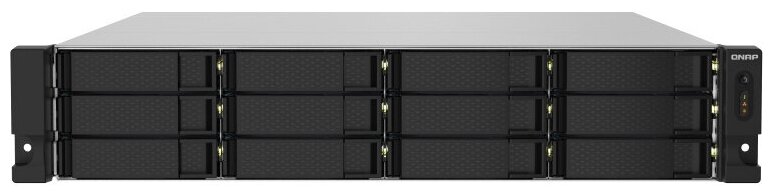 SMB QNAP TS-1232PXU-RP-4G 12-Bay quad-core 64-bit AL324 1.7 GHz rackmount NAS with 250W redundant PSU, 4GB DDR4 UDIMM RAM (max 1x16GB), SATA 6Gb/s, 2x 10GbE SFP+ LAN, 2x2.5 GbE LAN, 1x PCIe Gen2 x2 slot. W/o RAIL-B02