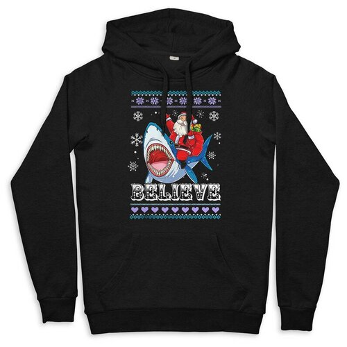 фото Худи с новогодним узором / санта и акула / толстовка черная размер 42 dream shirts