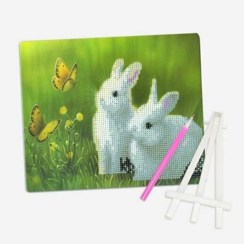 Алмазная мозаика ILikeGift Кролики частичная выкладка пластиковая подставка 21*25 см JA20664
