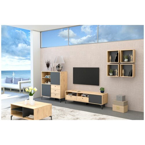 Комплект мебели для гостиной Лион МС композиция 3 Антрацит Дуб Бунратти 28280₽