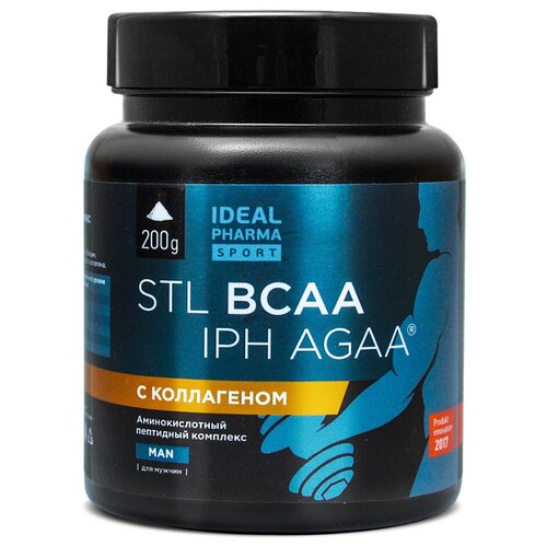 BCAA IPH AGAA с коллагеном, 200 г / STL ВСАА порошок + пептиды / БЦАА Коллаген глютамин пептид iph agaa глутамин для мышц 90 капсул