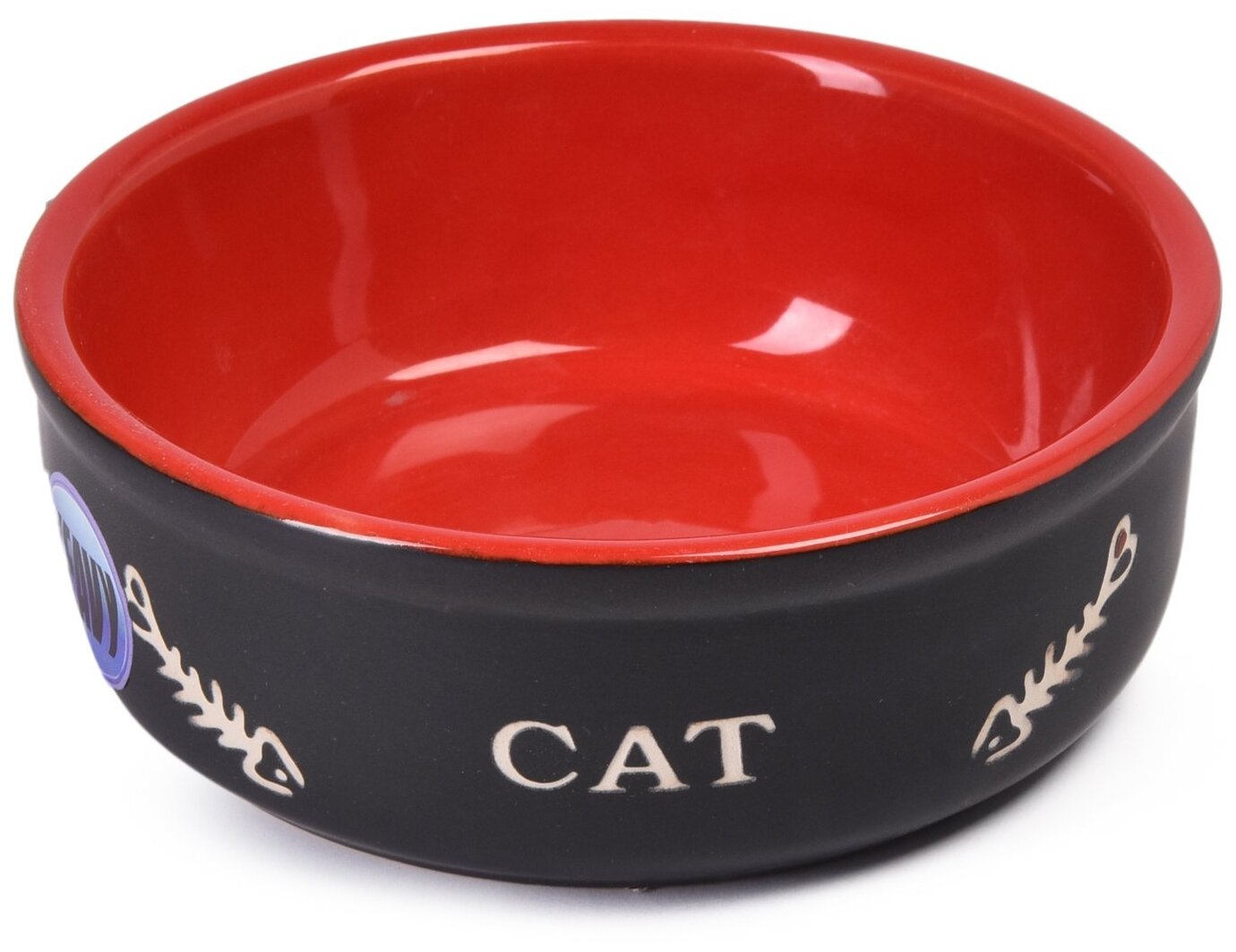 Миска керамическая NOBBY PET NOBBY CAT 240 мл 13,5 см x 5 см черно-красная с принтом - фотография № 1
