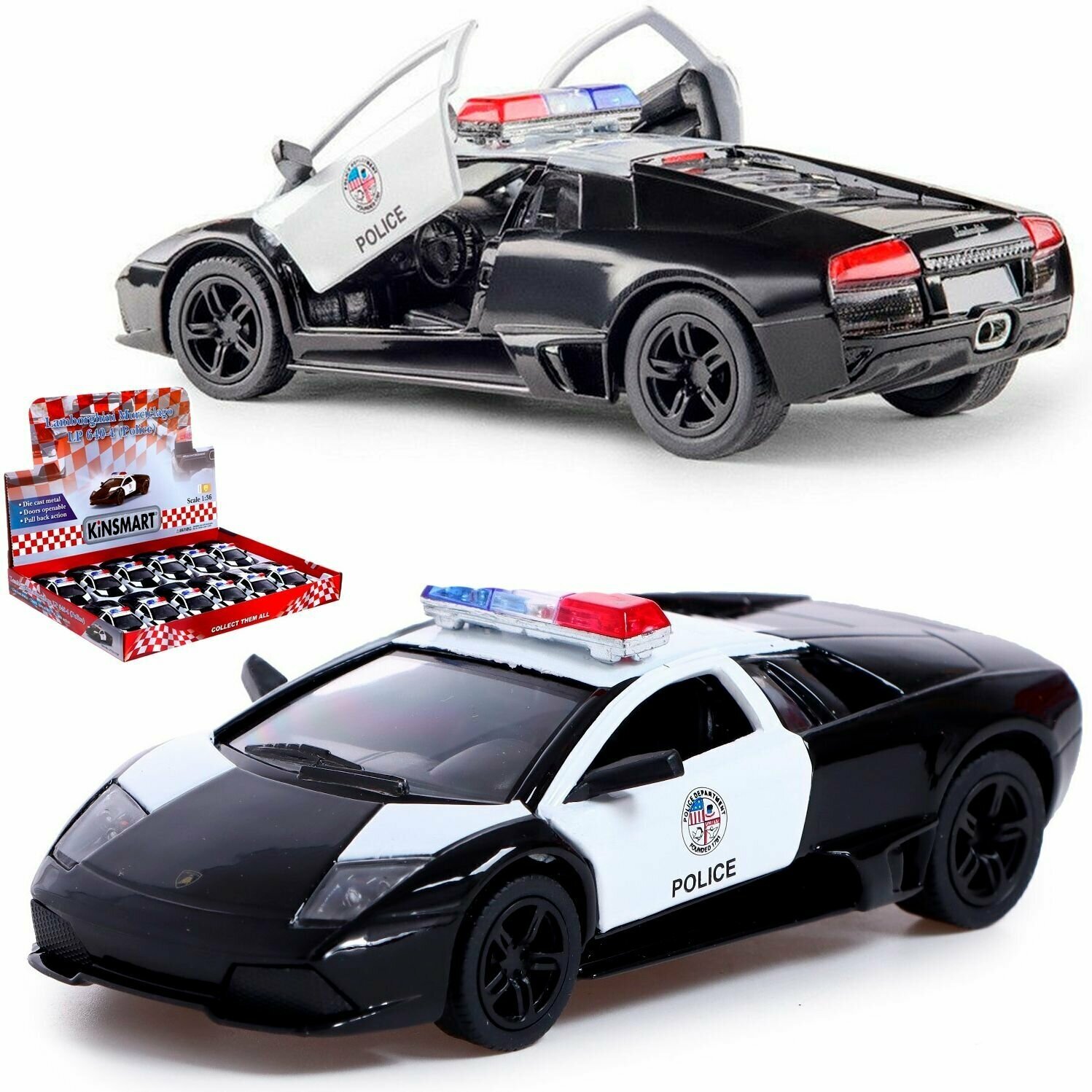 Машинка металлическая игрушка 1:36 Lamborghini Murcielago LP640 Police (Ламборгини Мурселаго Полицейская) инерционная, 12,5 см.