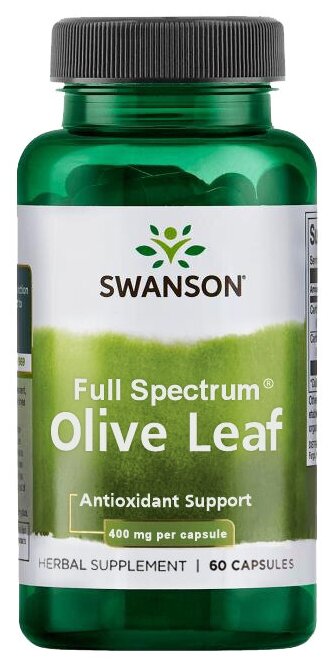 Swanson Olive Leaf 400 mg Full Spectrum (Листья Оливы 400 мг) 60 капсул (Swanson)